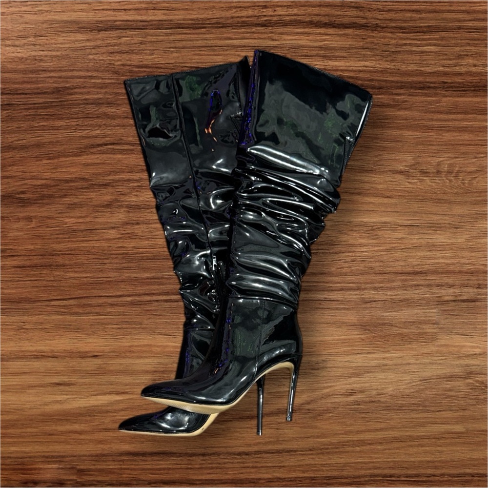 INC International Concepts Shiny Black Heeled Boots